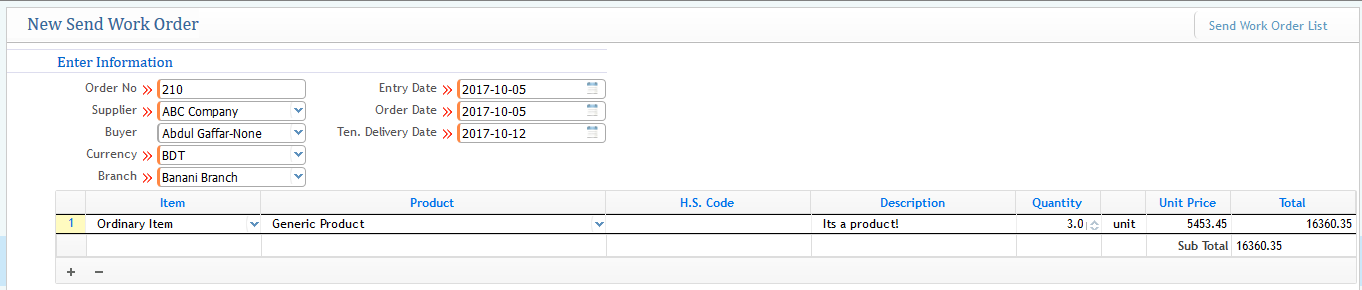 Work Order Screenshot